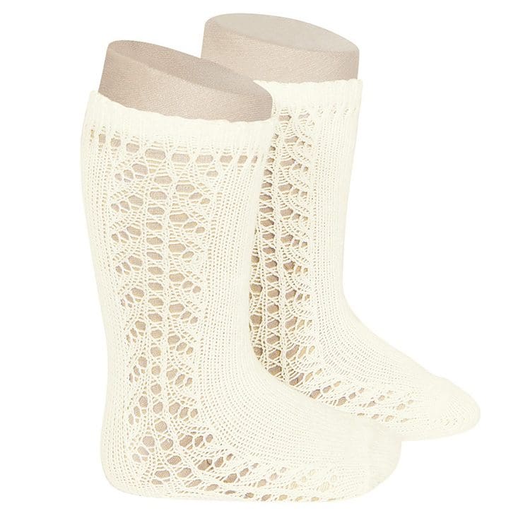 2592/2 Warm Cotton Knee Socks W/ Side Openwork | Beige 303