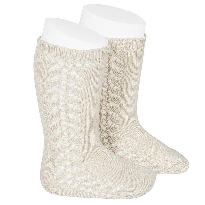 2592/2 Warm Cotton Knee Socks W/ Side Openwork | Linen 304