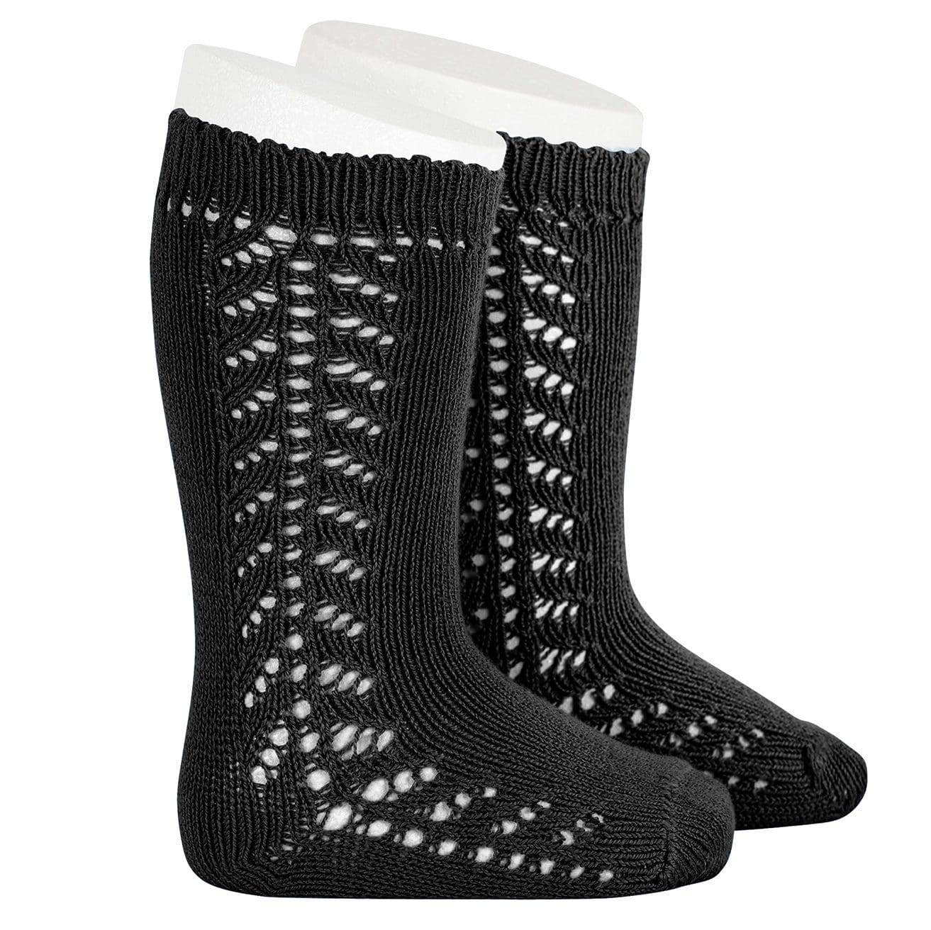 2592/2 Warm Cotton Knee Socks W/ Side Openwork | Black 900