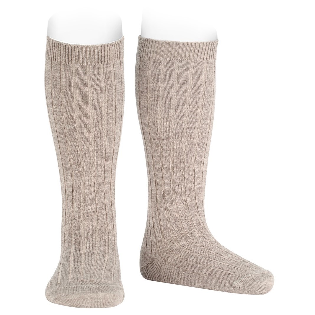 Merino Wool Blend Rib Socks | Nougat 901