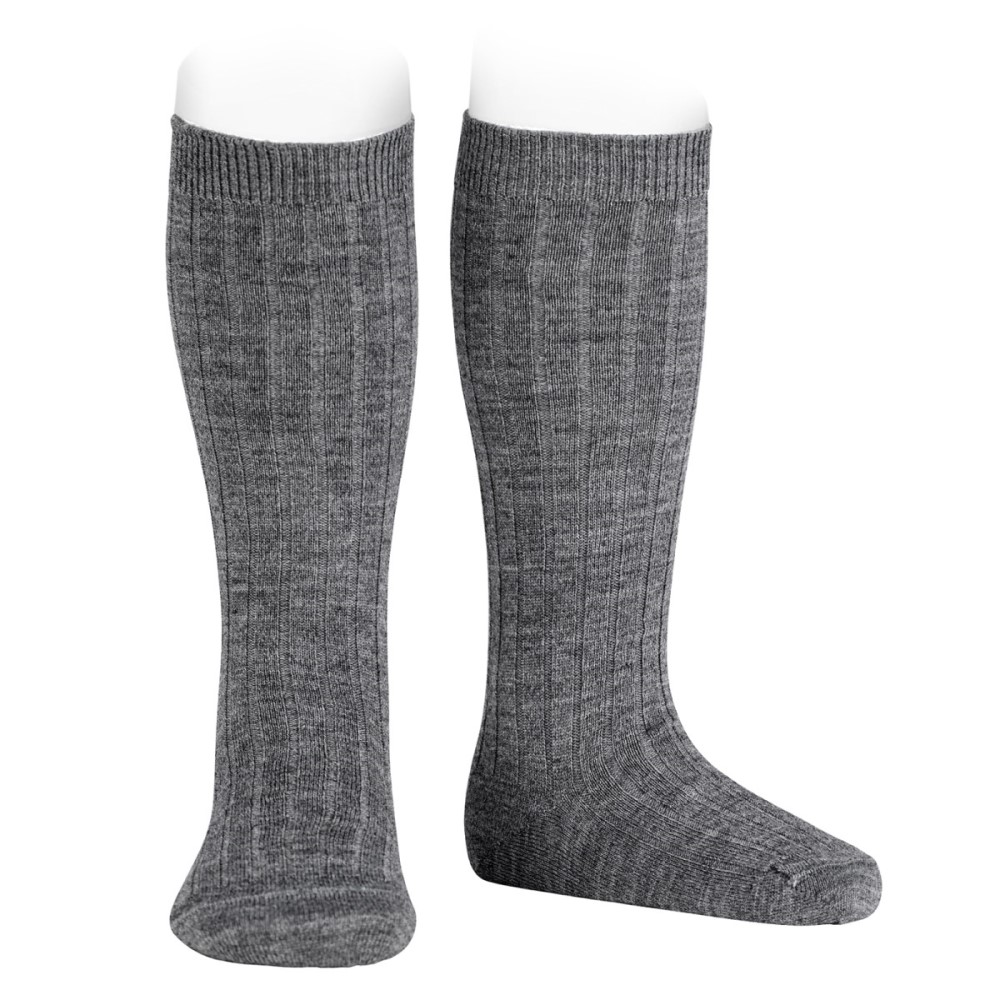 Merino Wool Blend Rib Socks | Light Grey 967