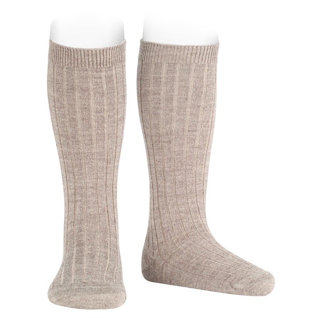 MERINO WOOL-Blend Rib Knee High Socks | Nougat (901)