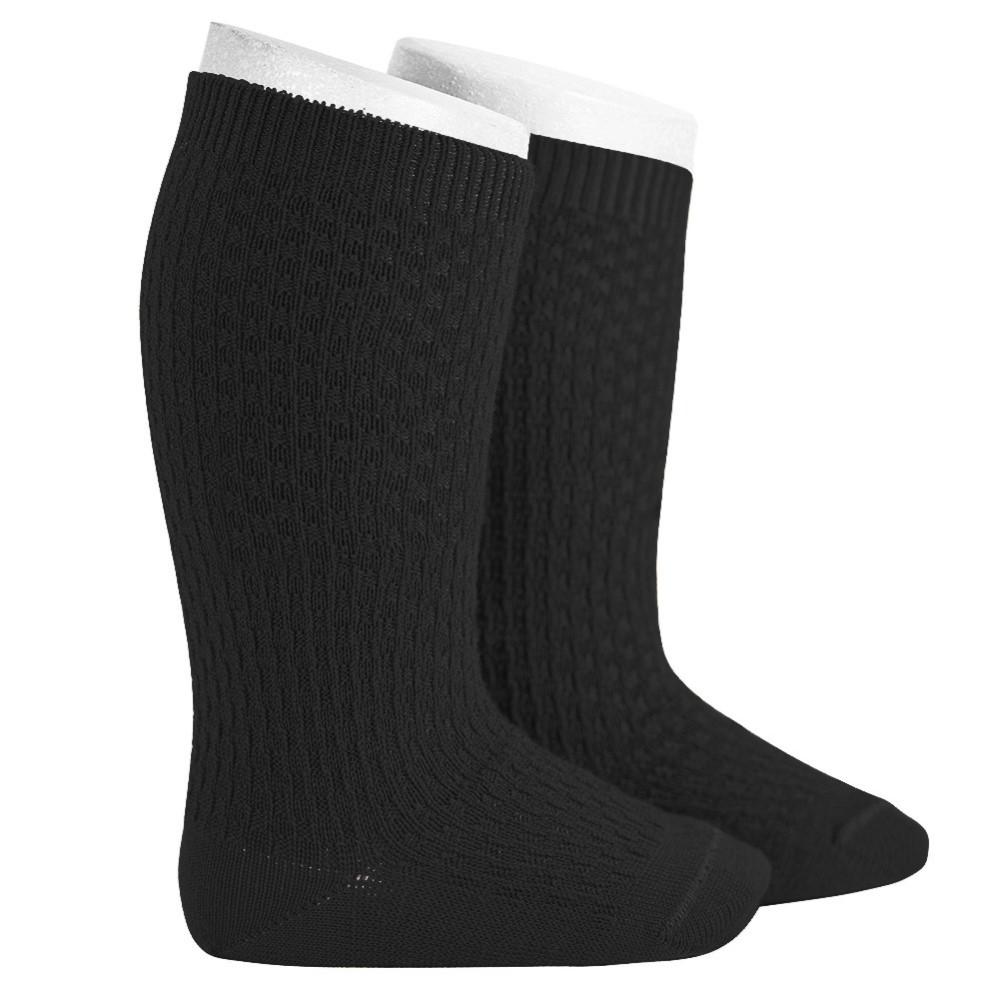 Merino Wool Blend Patterned Knee Socks | Black 900
