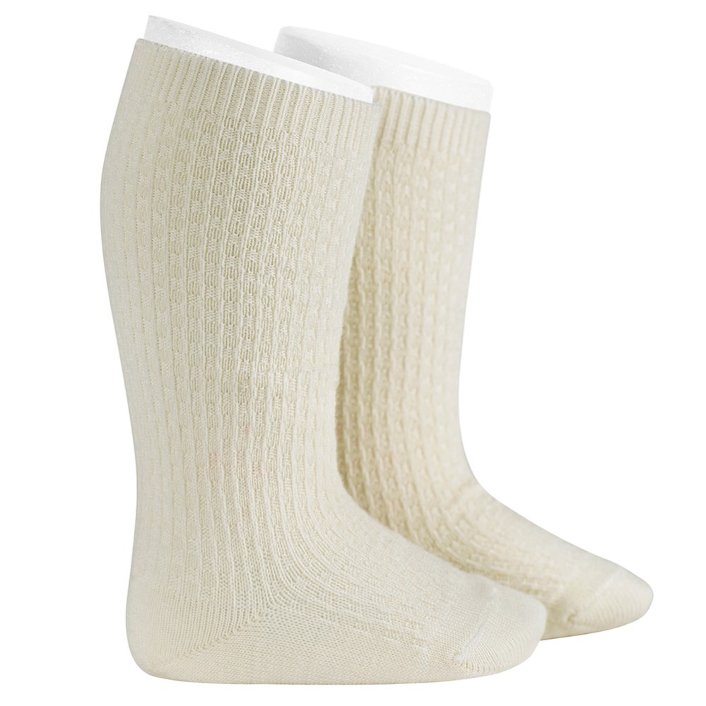 Merino Wool Blend Patterned Knee Socks | Beige 913