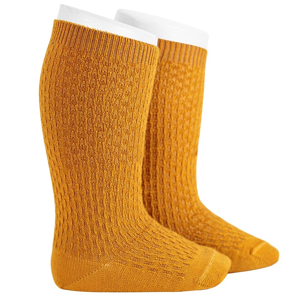 Merino Wool Blend Patterned Knee Socks | Curry 913