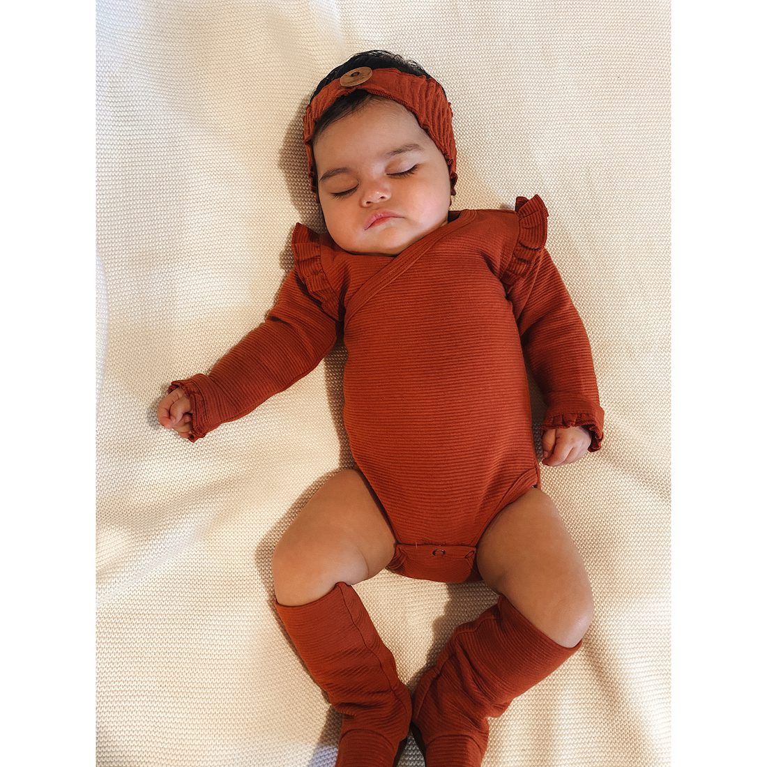 Corduroy Ruffle Wrap Bodysuit | Paprika