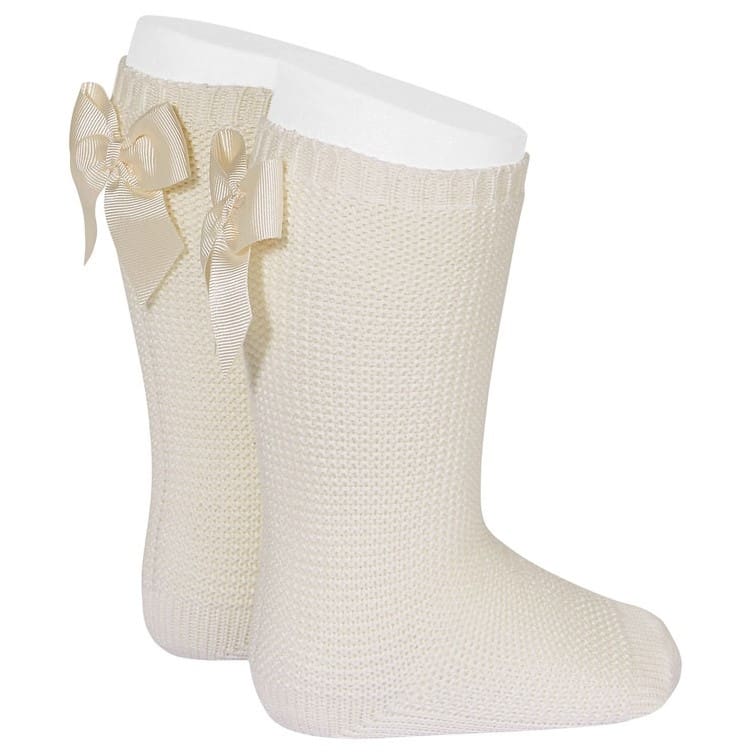 2007/2 Garter Stitch Knee High Socks W/ Bow | Linen 304