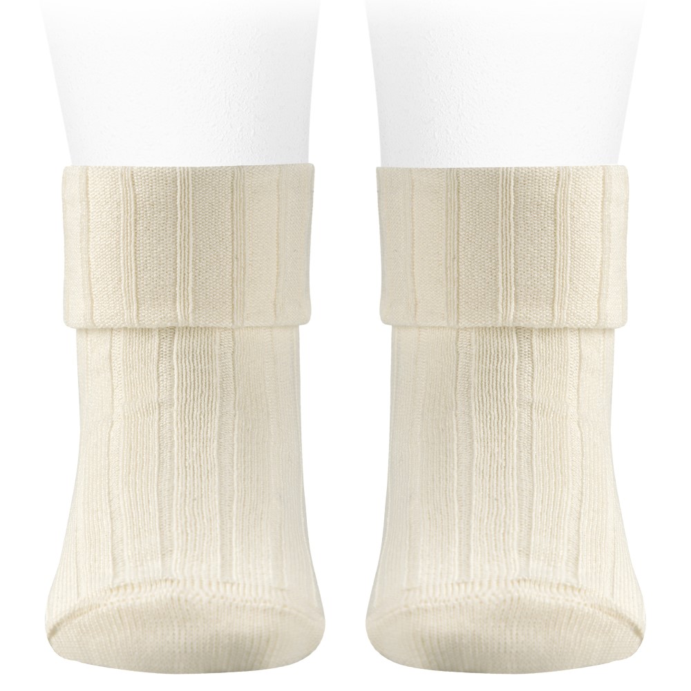 Rib Socks W/ Double Folded Cuff | Beige 303