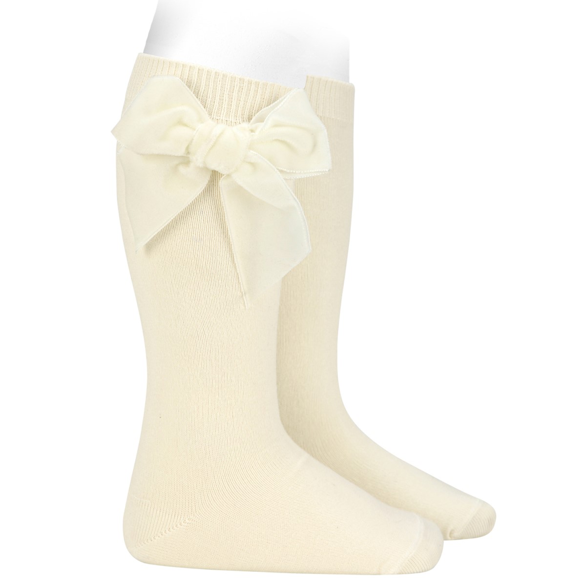 Cotton Knee Socks W/ Side Velvet Bow | Beige 303