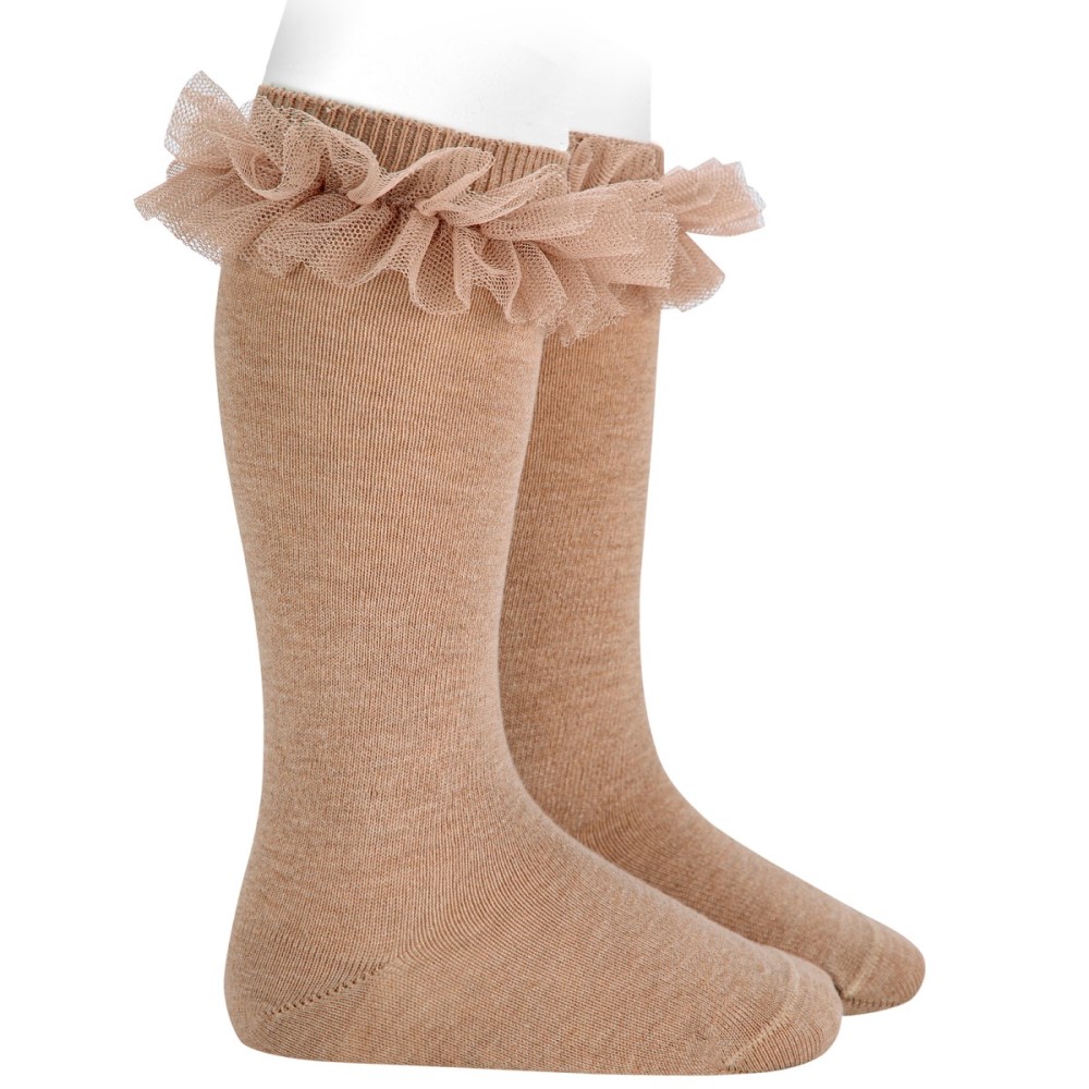 Tulle Ruffle Knee Socks | Nougat 316