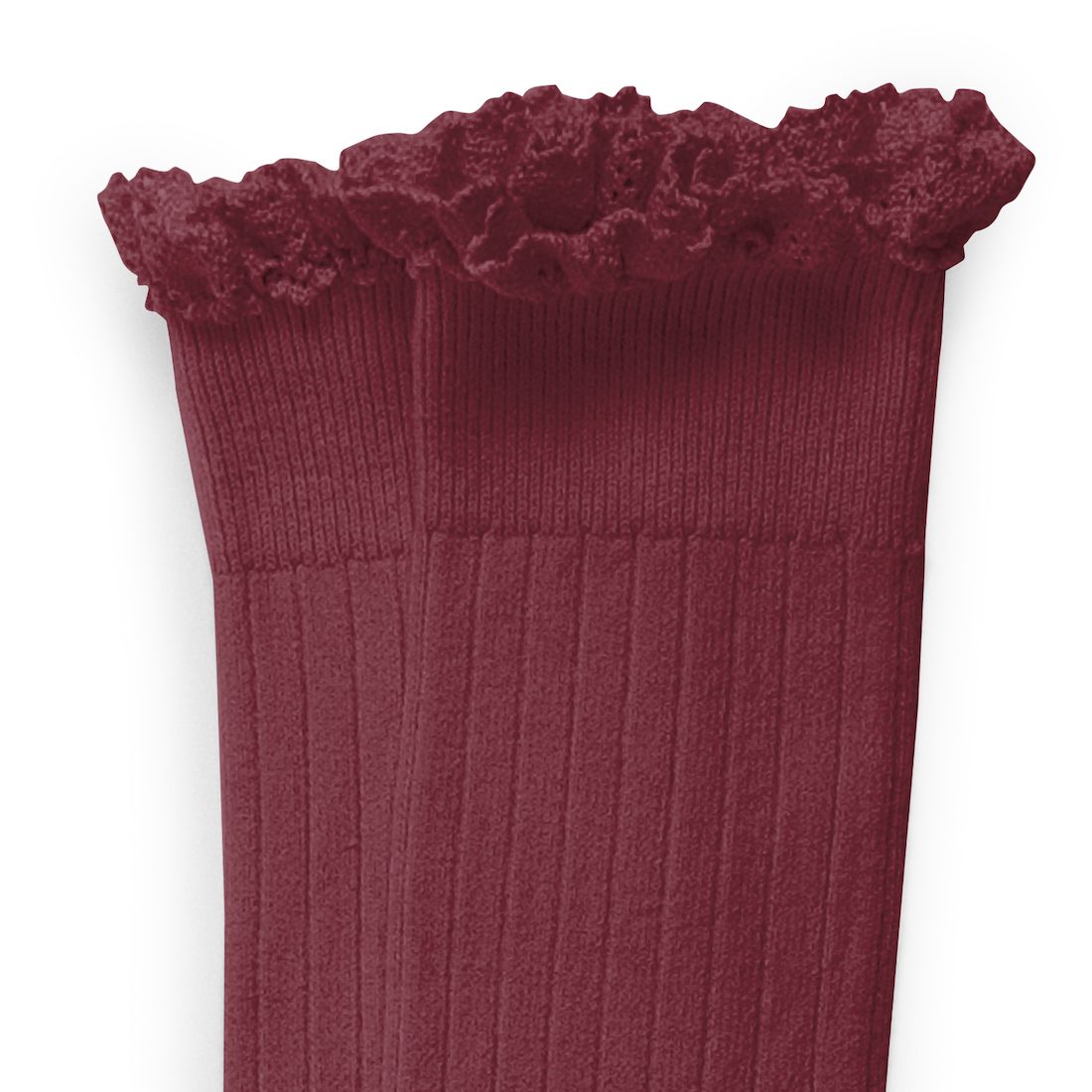 Lace-Trim Ribbed Knee-high Socks Framboise
