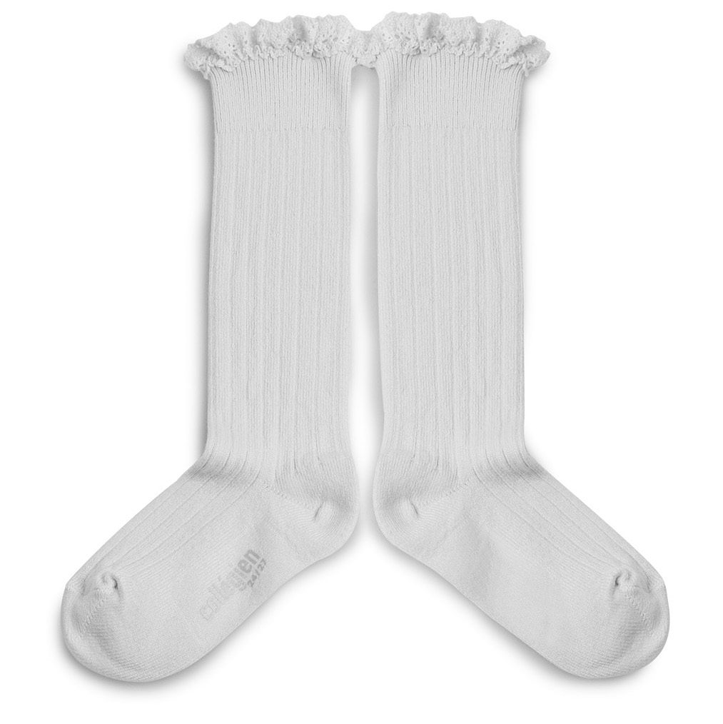 Joséphine Lace-Trim Ribbed Knee-high Socks | Blanc Neige