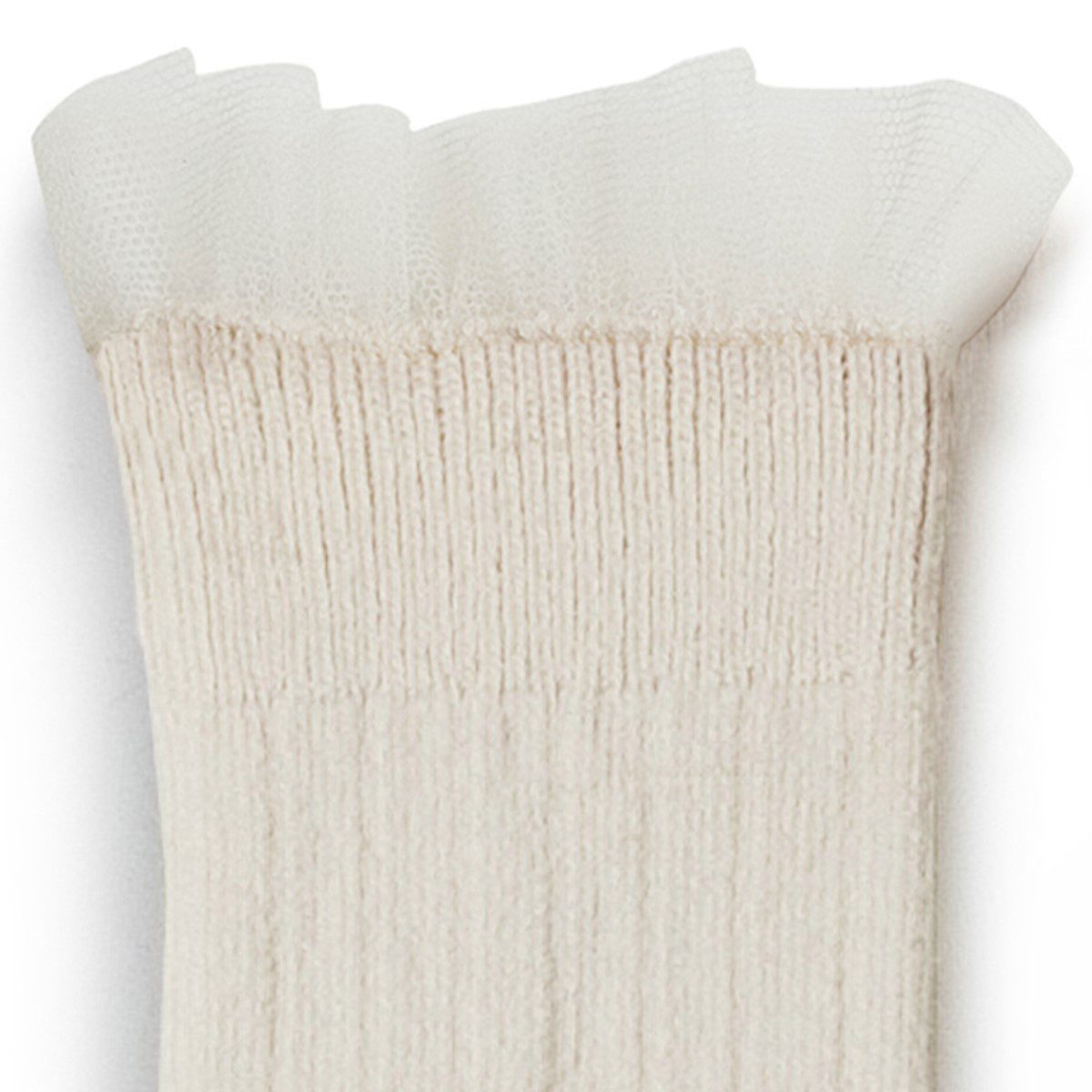 Manon Tulle Frill Ribbed Knee-high Socks | Doux Agneaux