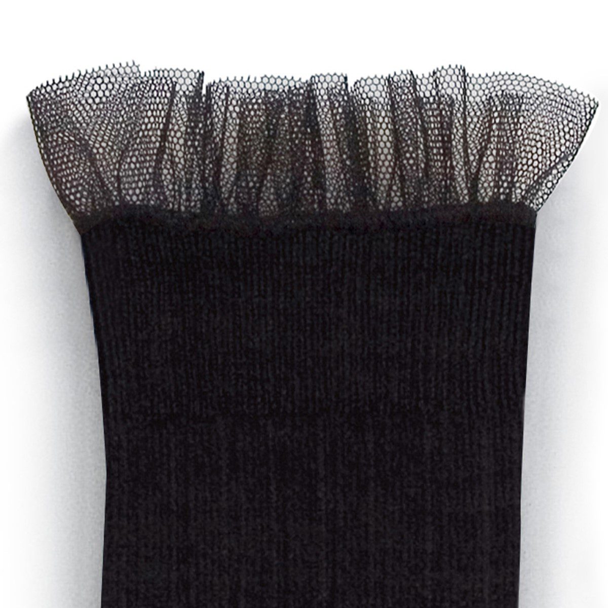Manon Tulle Frill Ribbed Knee-high Socks | Noir de Charbon
