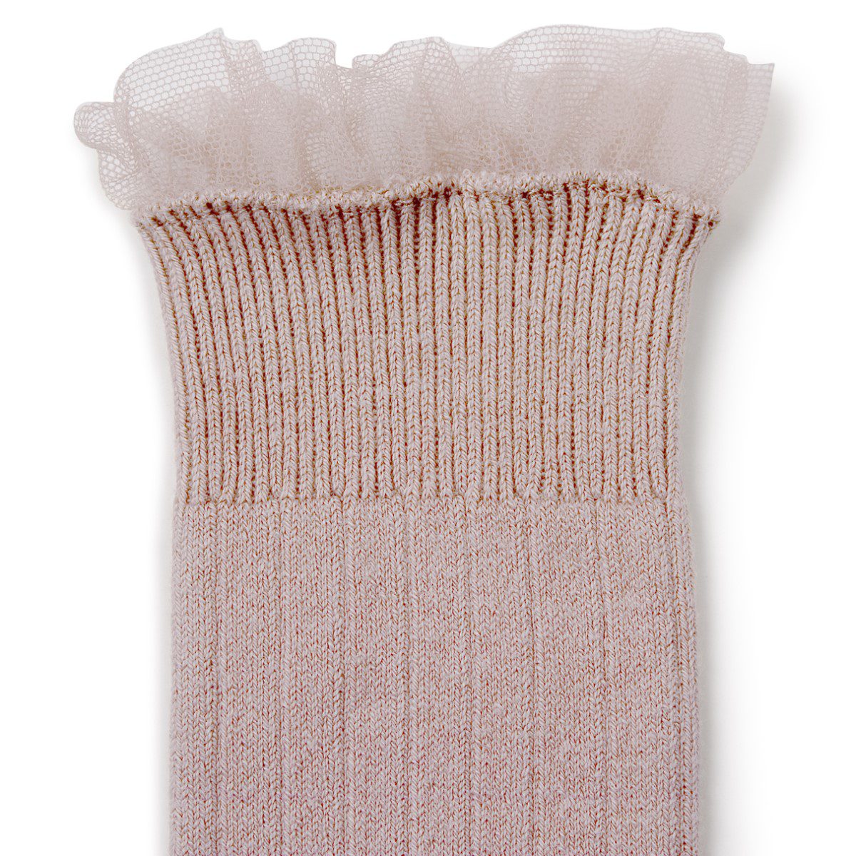 Manon Tulle Frill Ribbed Knee-high Socks | Vieux Rose