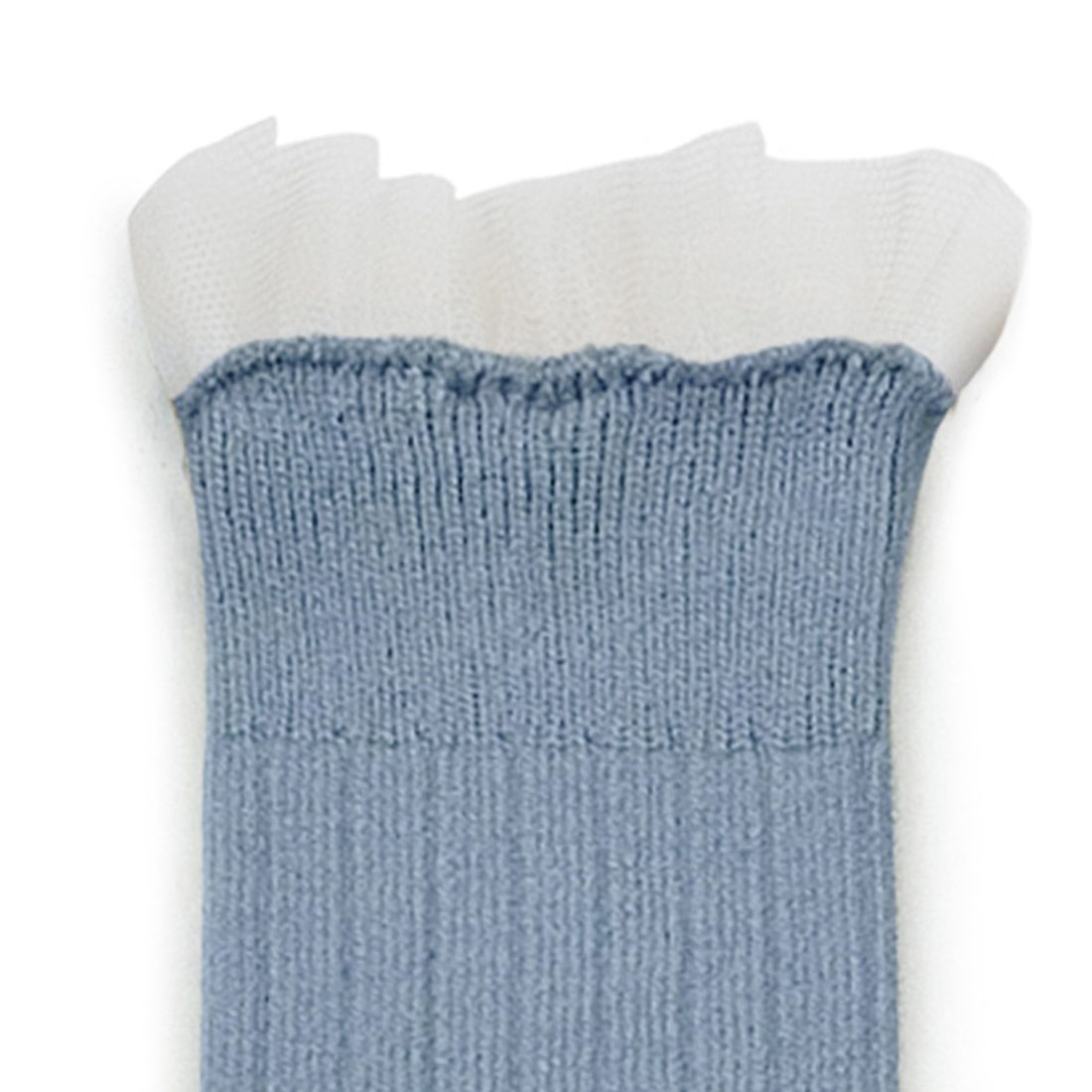 Tulle Frill Ribbed Knee-high Socks Bleu Azur