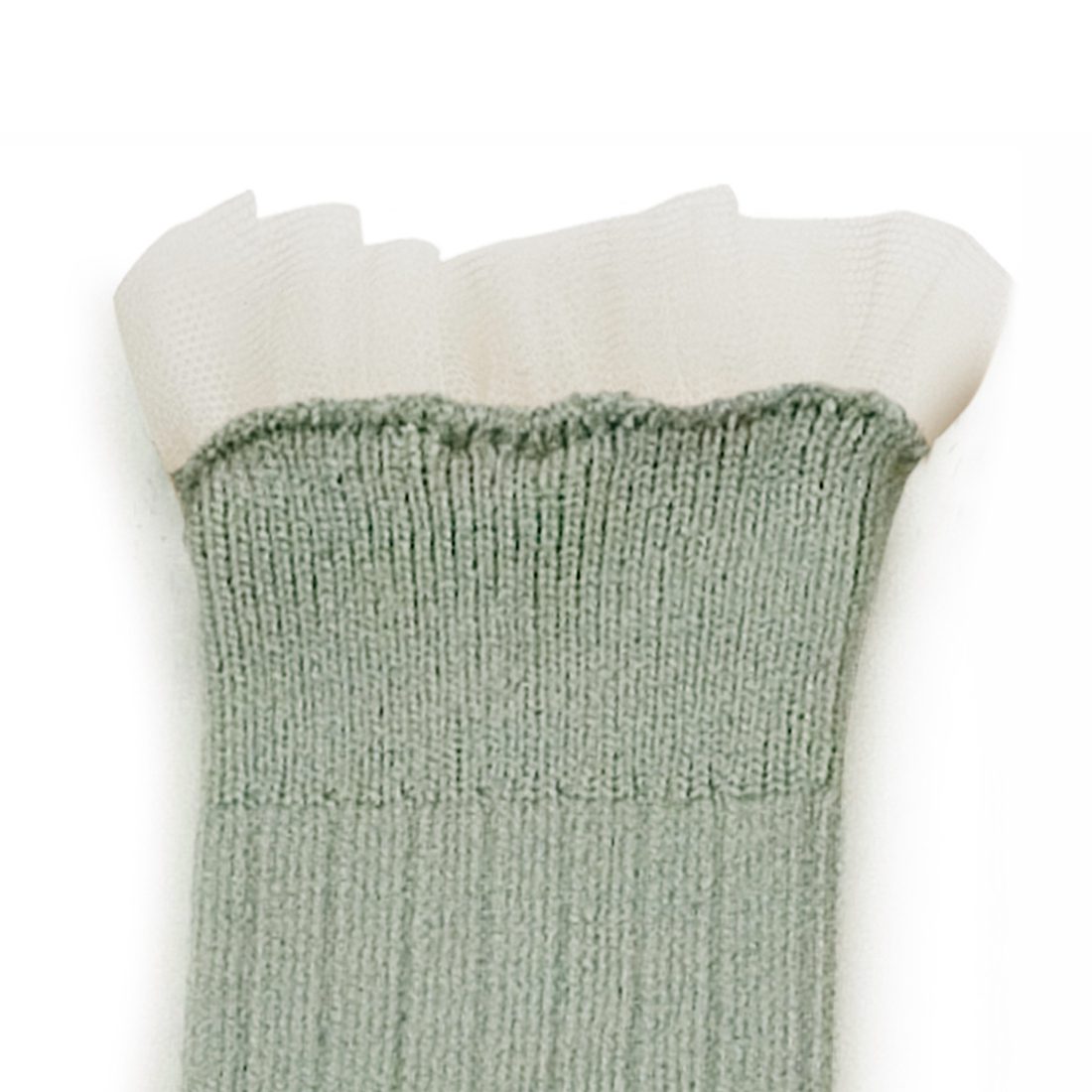 Tulle Frill Ribbed Knee-high Socks Aigue Marine
