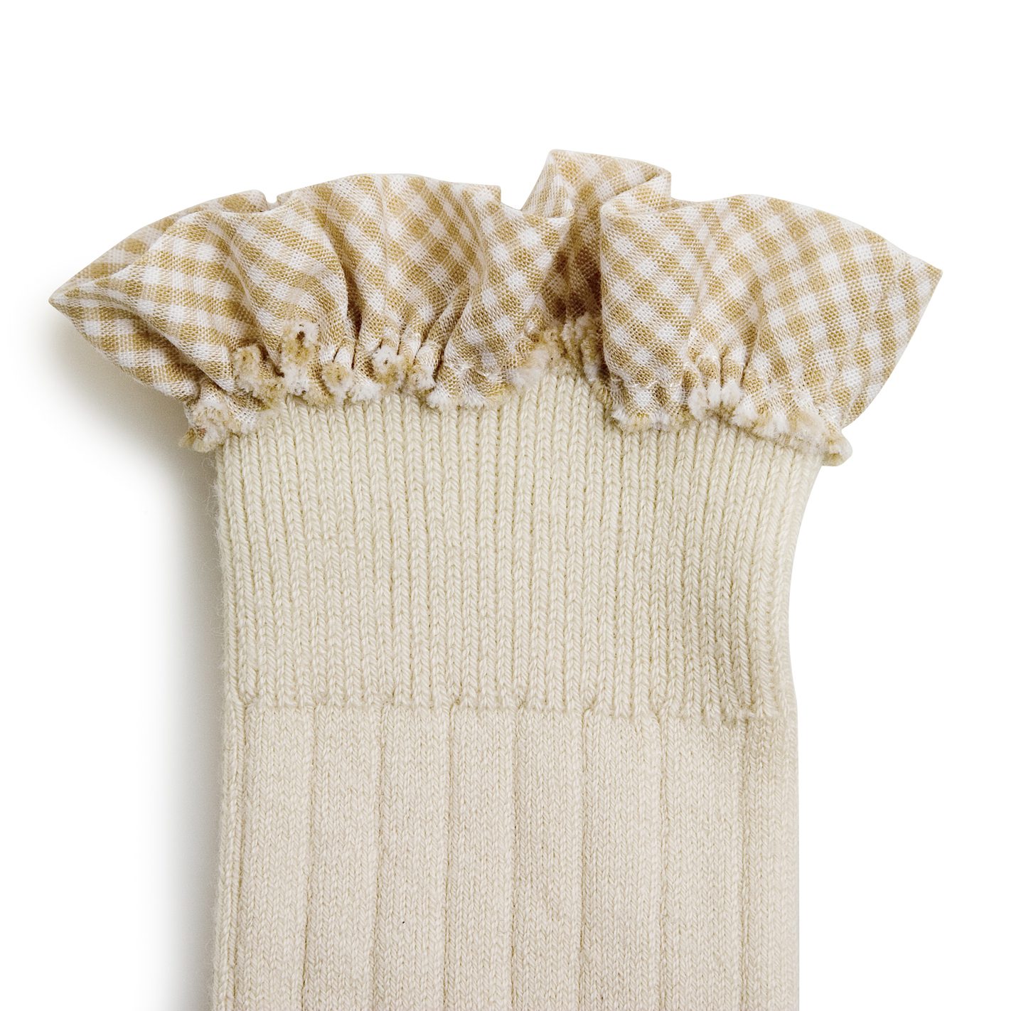 Apolline Gingham Ruffle Ribbed Knee-high Socks | Doux Agneaux