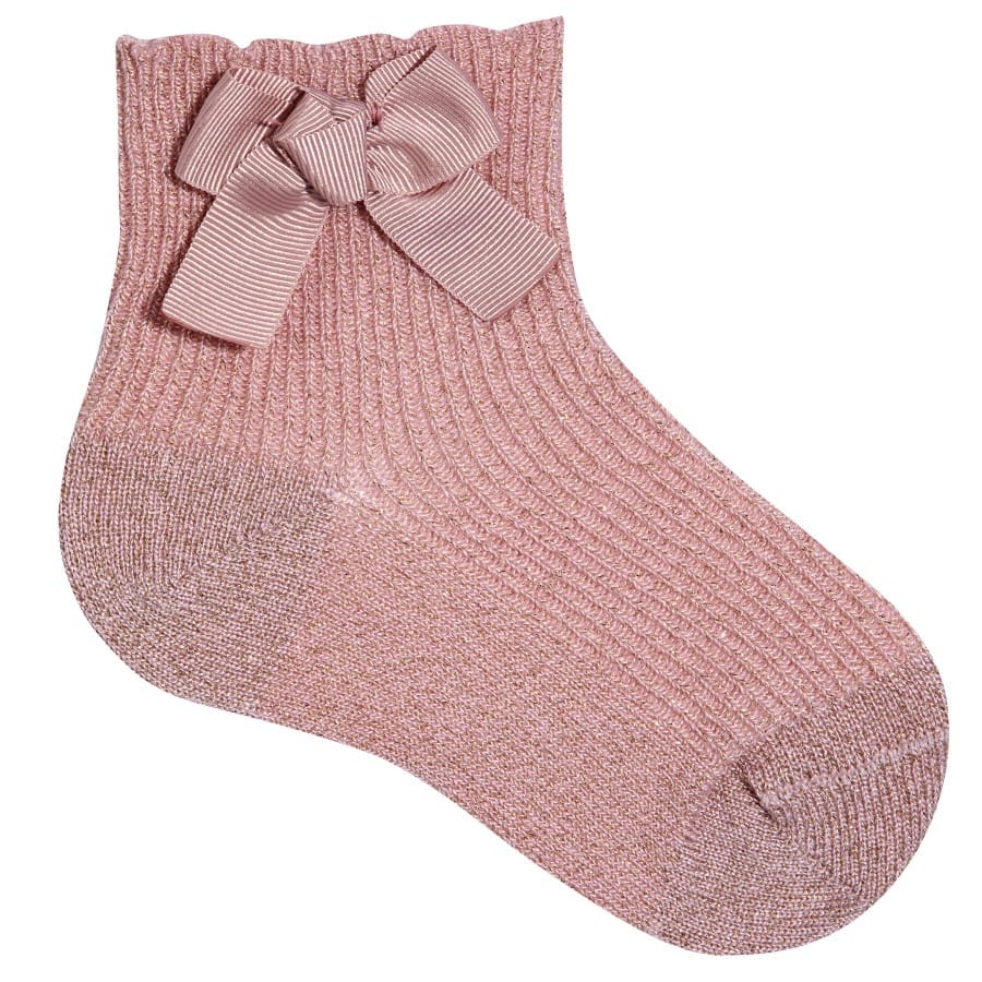 3351/4 Fine Rib Bright Socks W/ Side Grosgrain Bow | Old Rose 544
