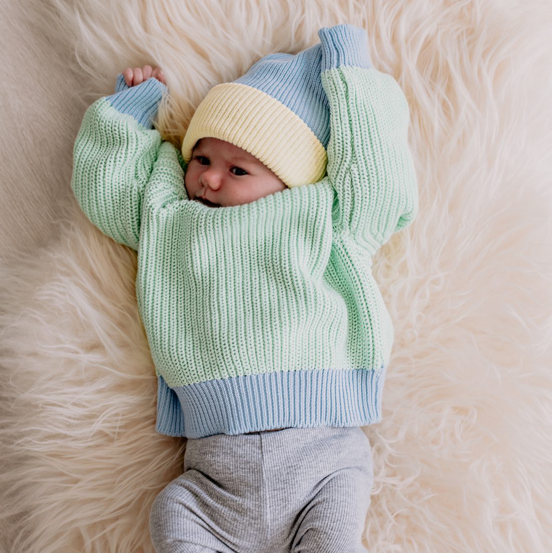Sky Lemon Contrast Knit Hat