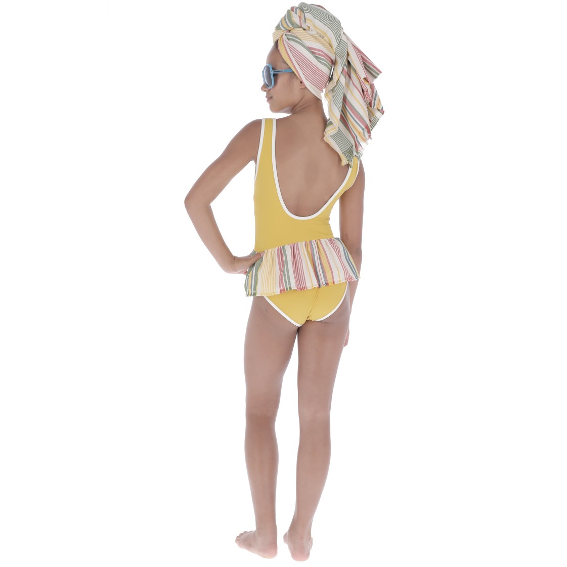 Swimsuit | Striped Ruffle Curry