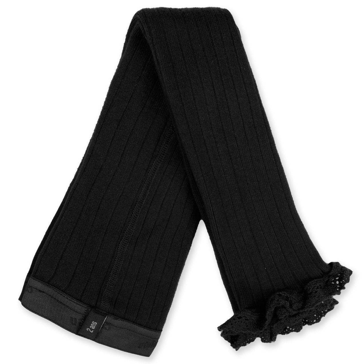 Aliénor Lace-Trim Ribbed Footless Tights | Noir De Charbon