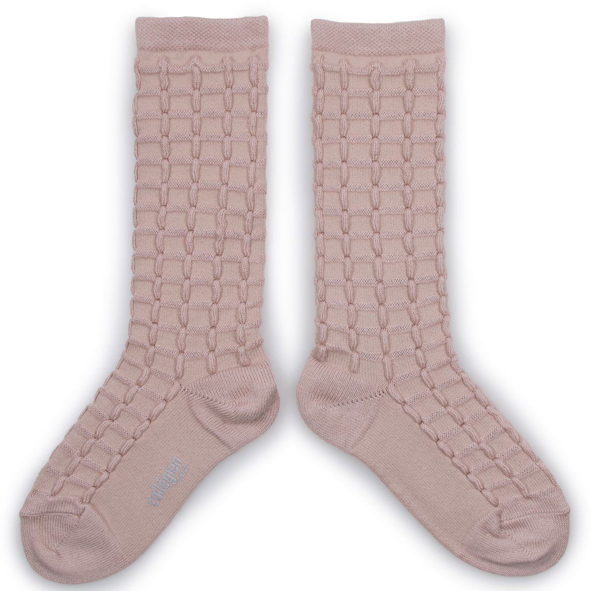 Camille Textured Checked-knit Knee-high Socks |  Vieux Rose