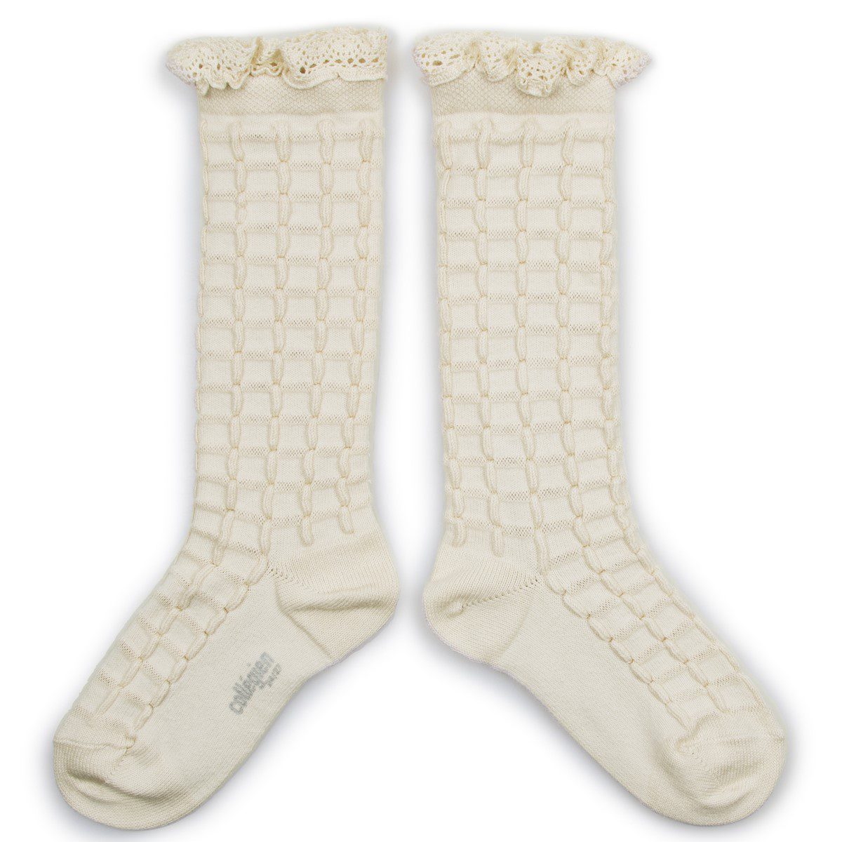 Coralie Textured Checked-knit Knee-high Socks | Doux Agneaux