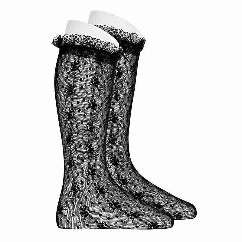 Ceremony Silk Lace Knee High Tights | Black (900)