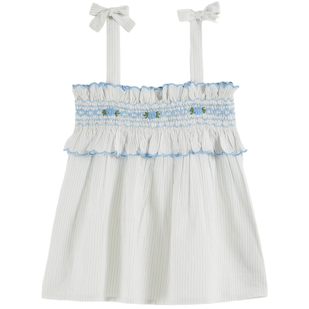 Sky Stripes Scalloped Smocked Strapless Top