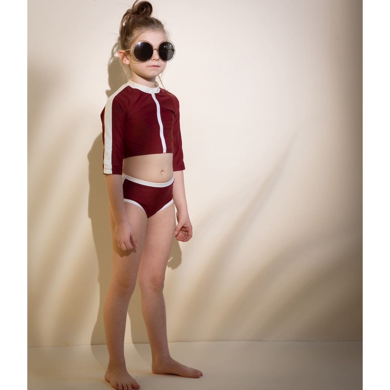 Andrea UV Cropped Top & Ronnie Swim Briefs | Burgundy