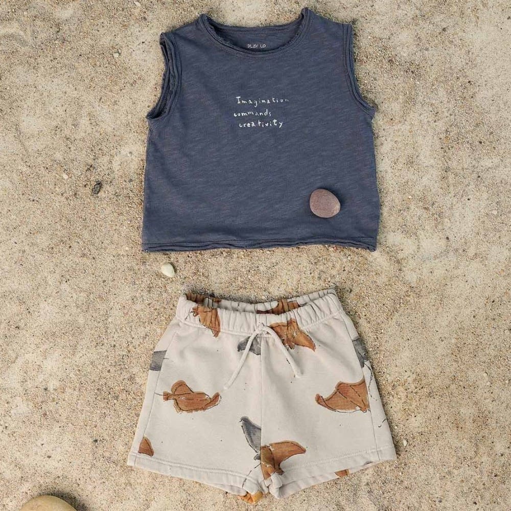 Flame Jersey Sleeveless Tshirt & Printed Fleece Shorts