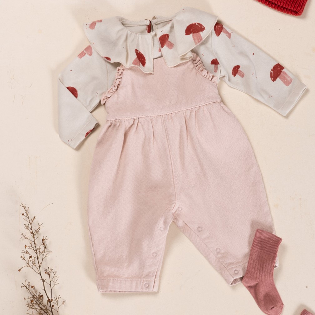 Printed Jersey L/S Top & Twill Jumpsuit