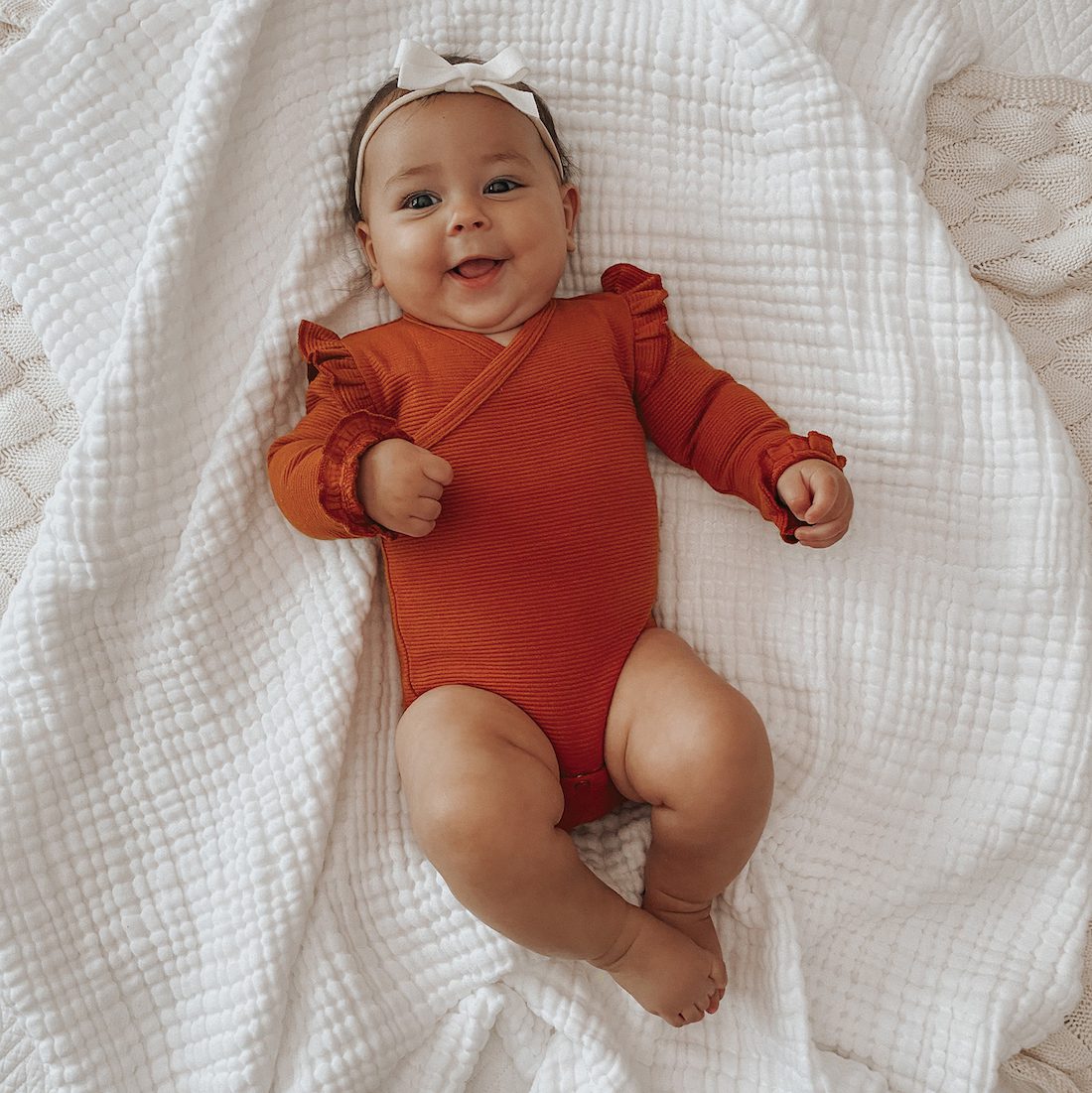 Corduroy Ruffle Wrap Bodysuit | Paprika