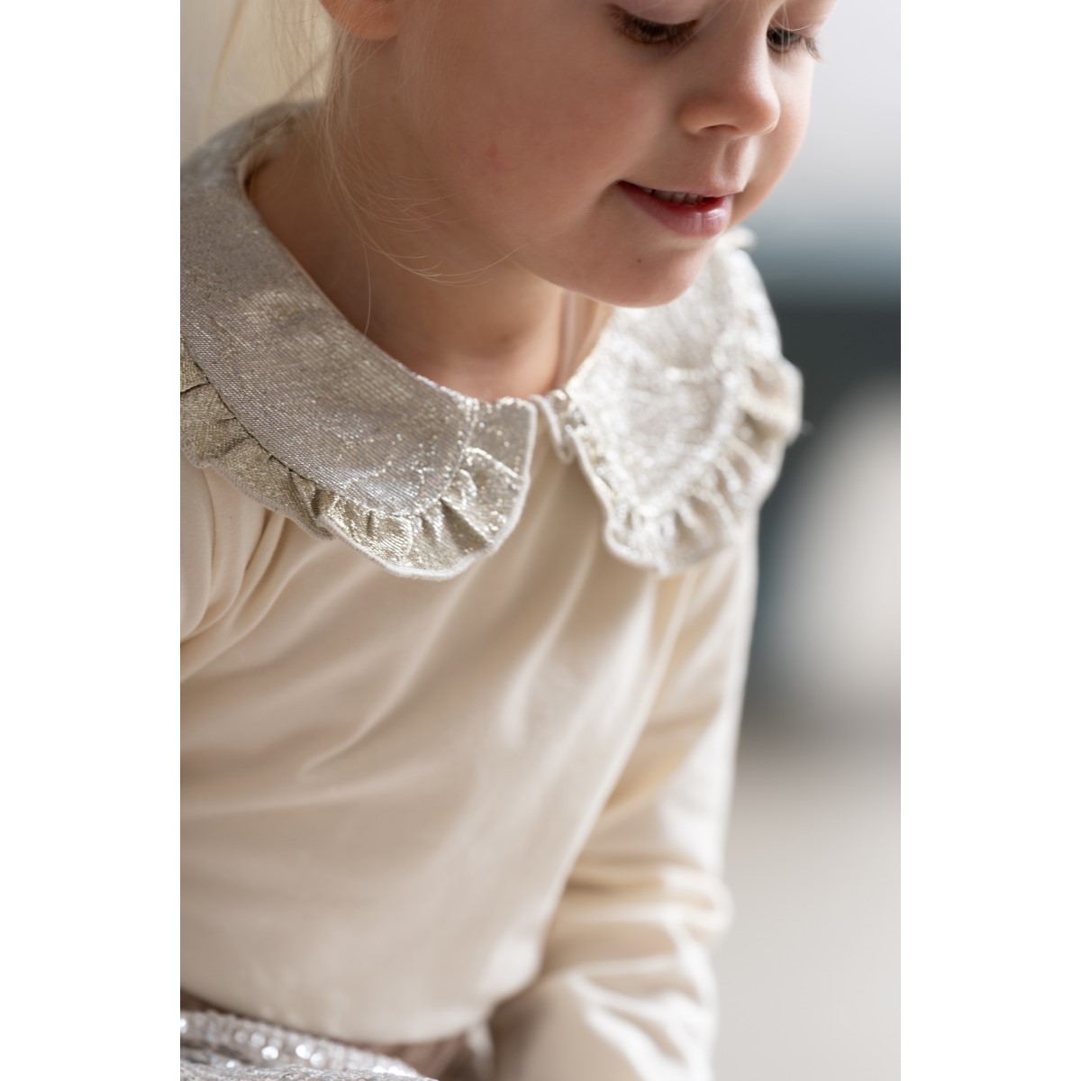 Collar Tee | Cream & Shimmer Gold