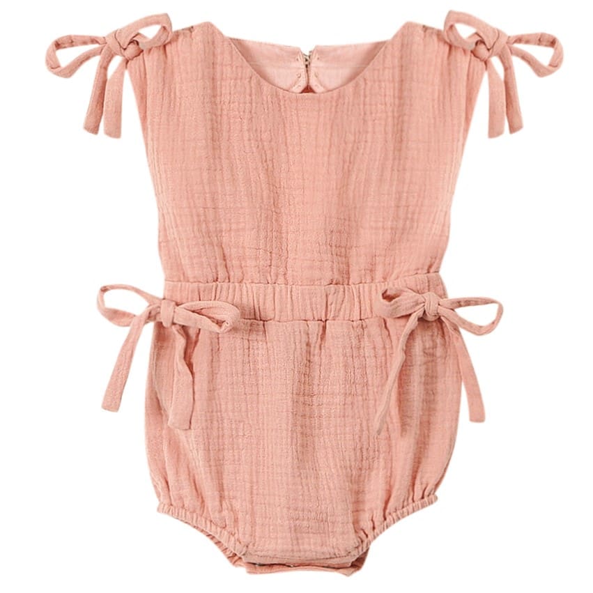 Baby Gauze Sunsuit W/ Ties | Peach