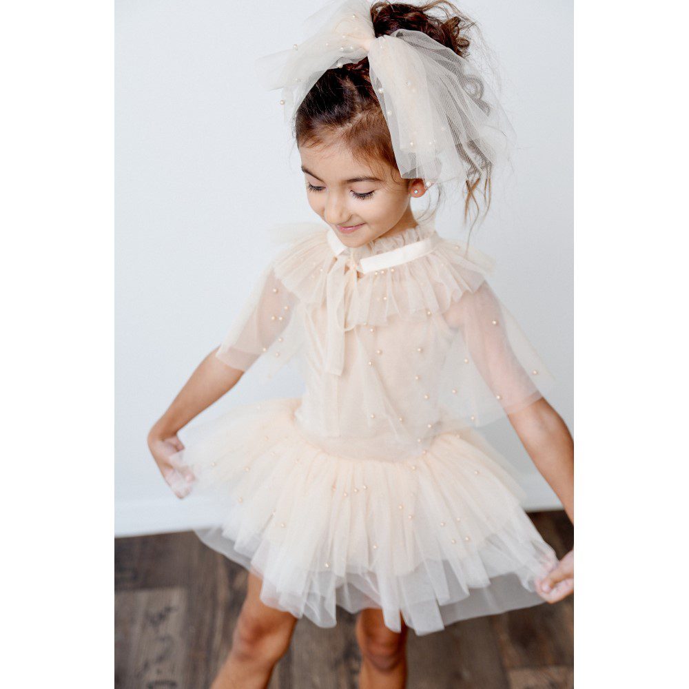 Pearl Tulle Short Cape | Cream
