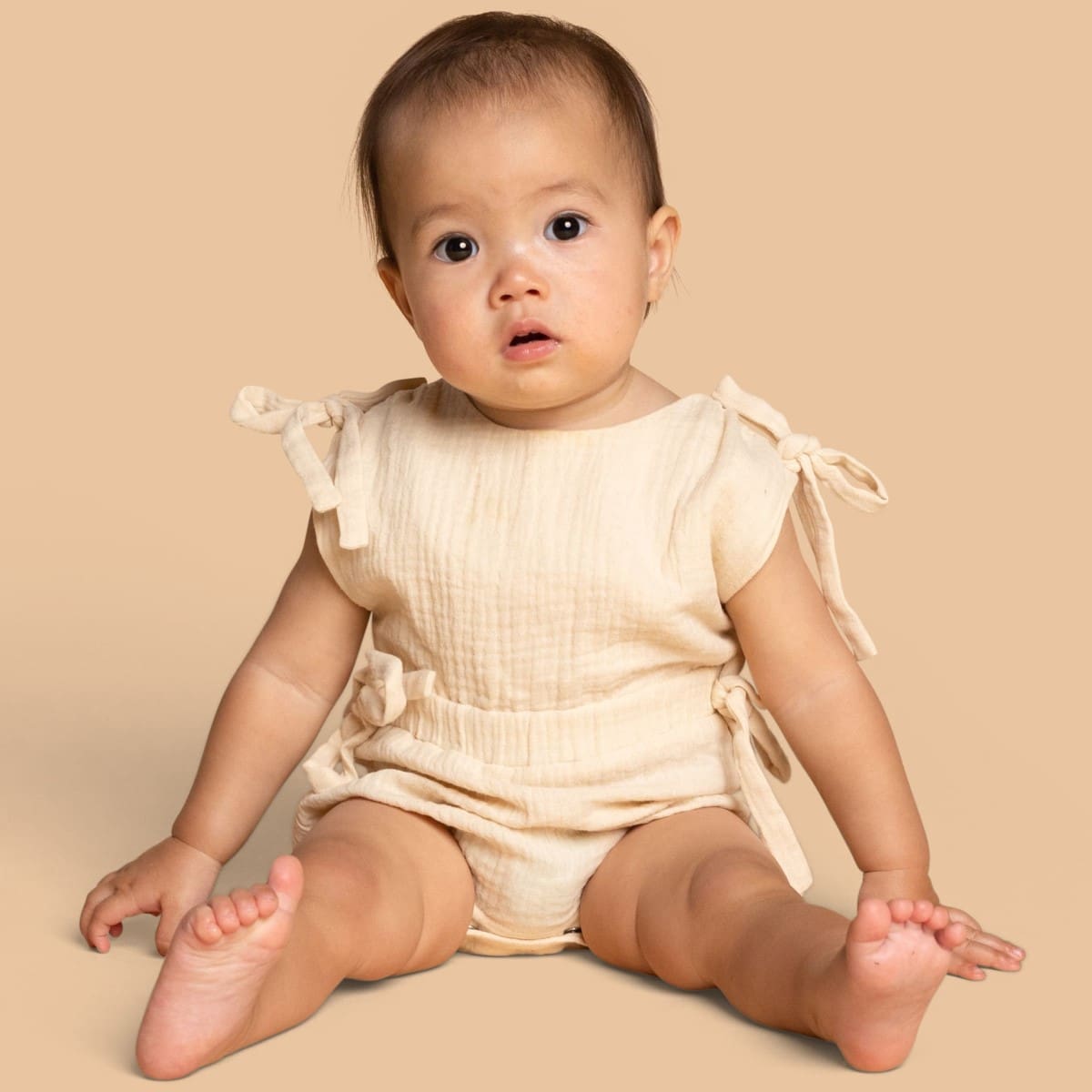 Baby Gauze Sunsuit W/ Ties | Sand