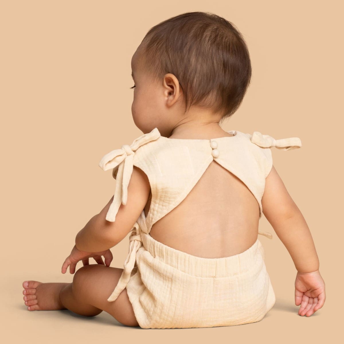 Baby Gauze Sunsuit W/ Ties | Sand