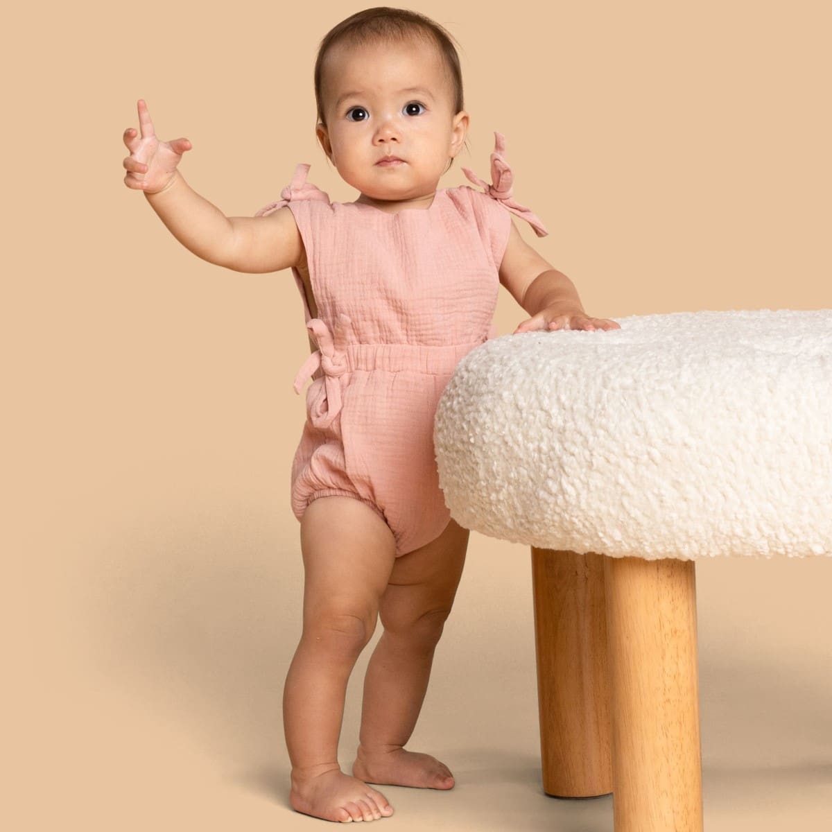 Baby Gauze Sunsuit W/ Ties | Peach