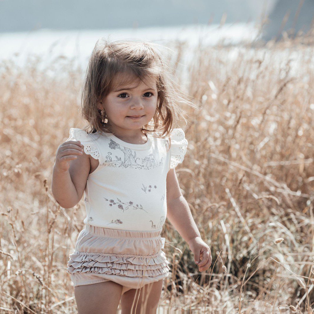 Floral Henley Onesie & Rose Dust Ruffle Bloomers