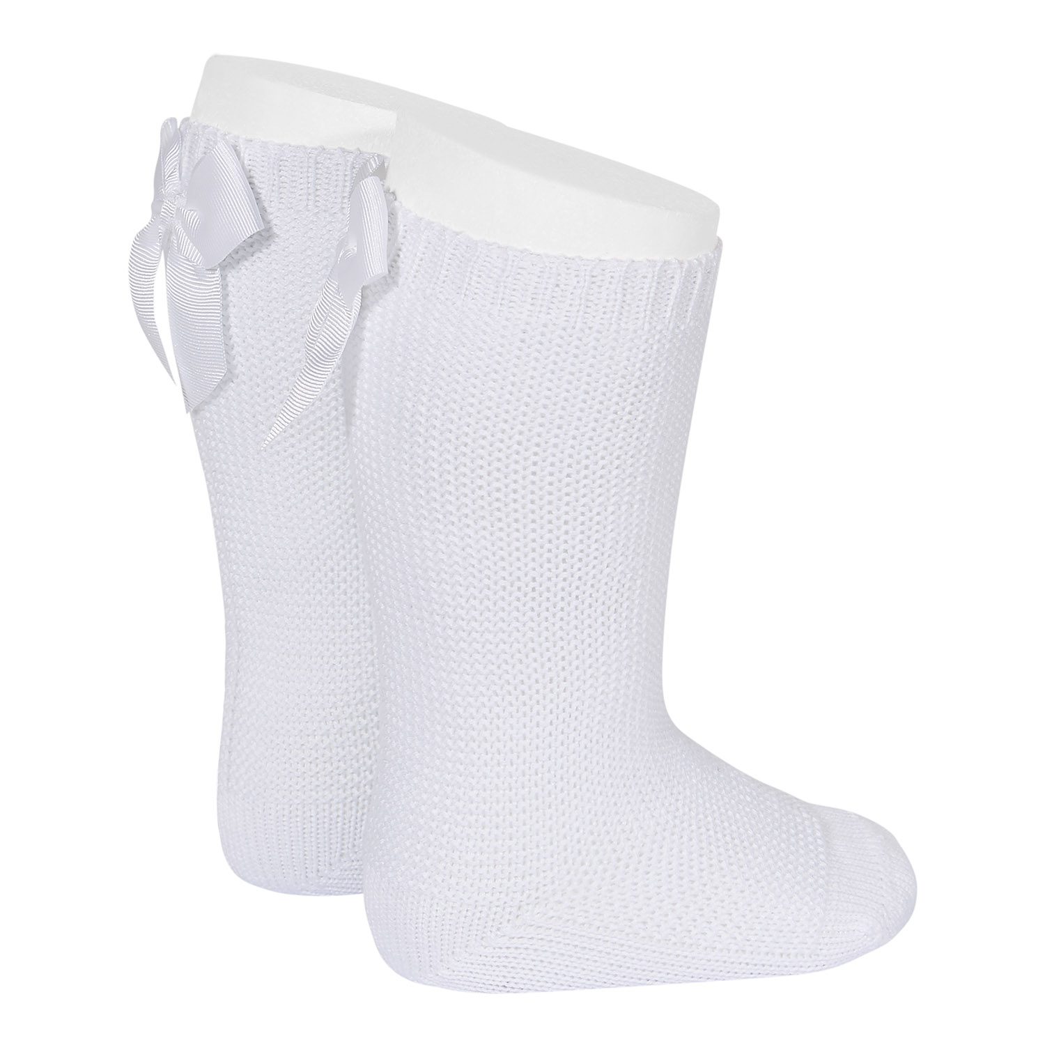 2007/2 Garter Stitch Knee High Socks W/ Bow | White 200