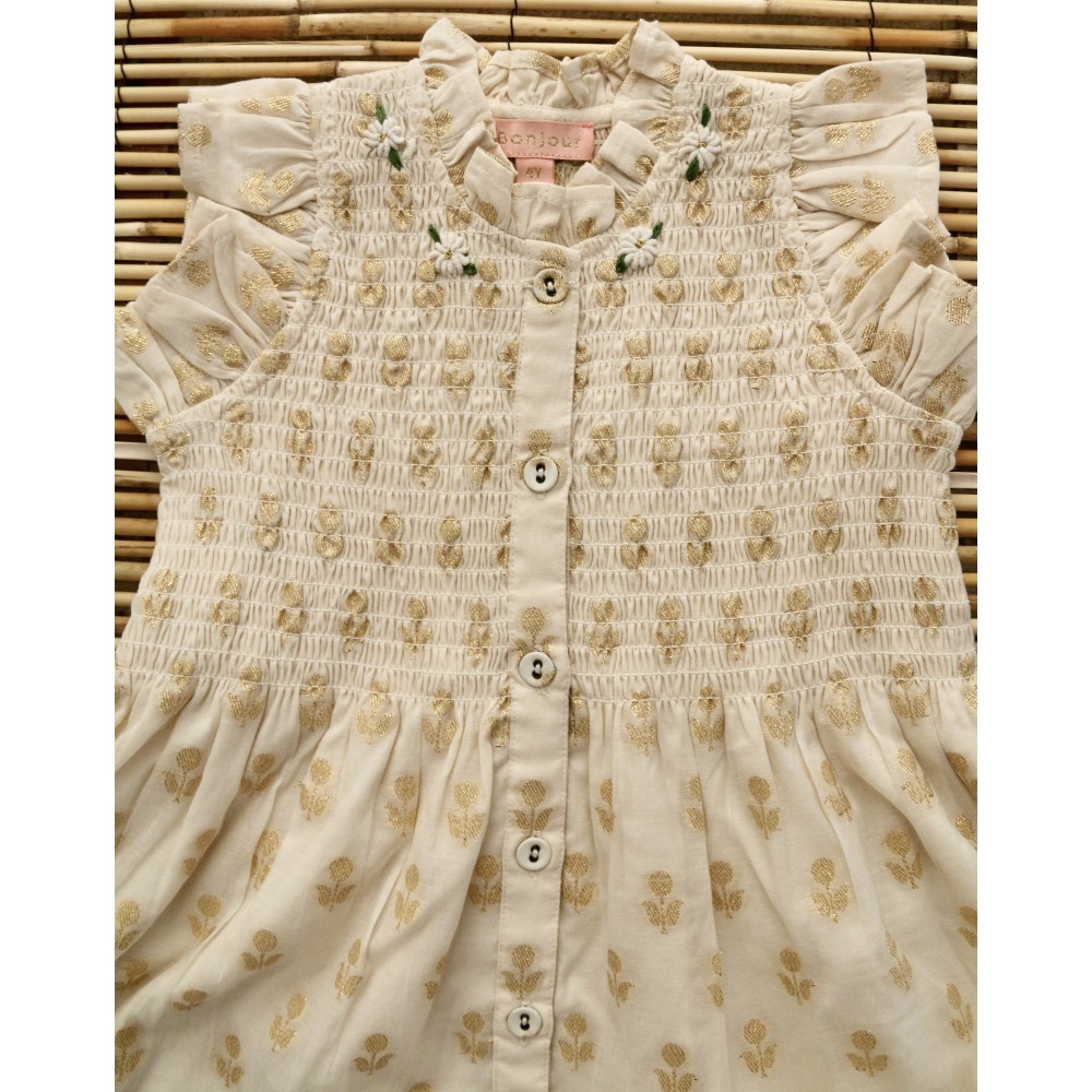 Long dress With Golden Flowers On Ivory