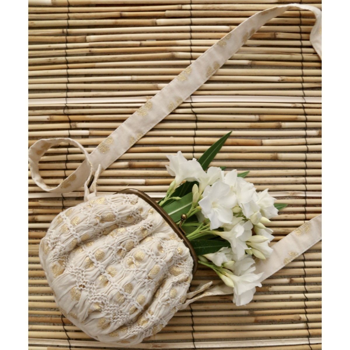 The Golden Flower Drawstring Bag On Ivory