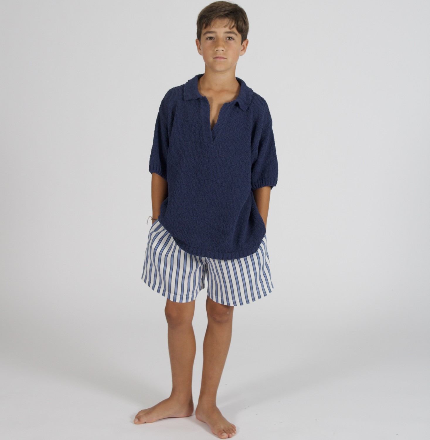 Boucle Shirt & Striped Shorts