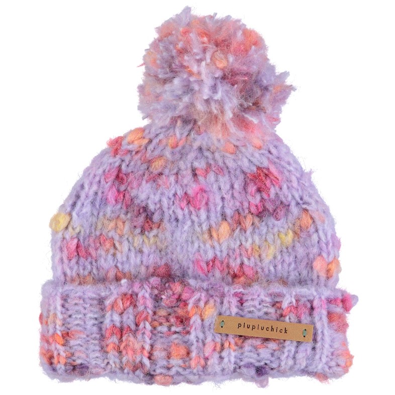 Knitted Hat W/ Pompom | Multicolor Purple