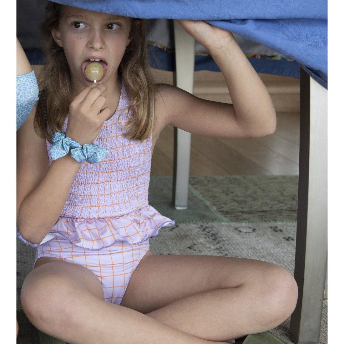 Lilac Squares Frilled Swimsuit
