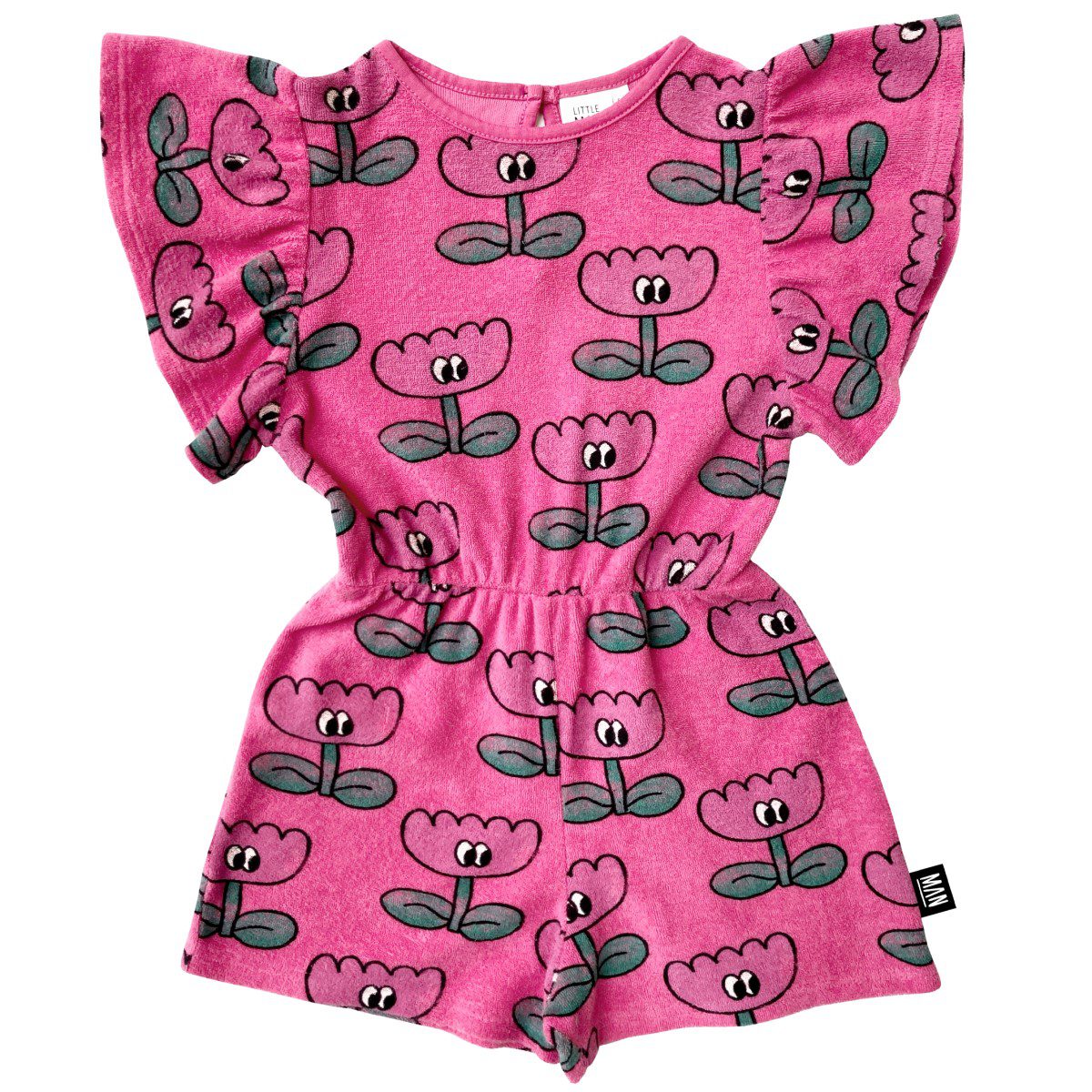 Happy Flower Terry Playsuit | Shocking Pink