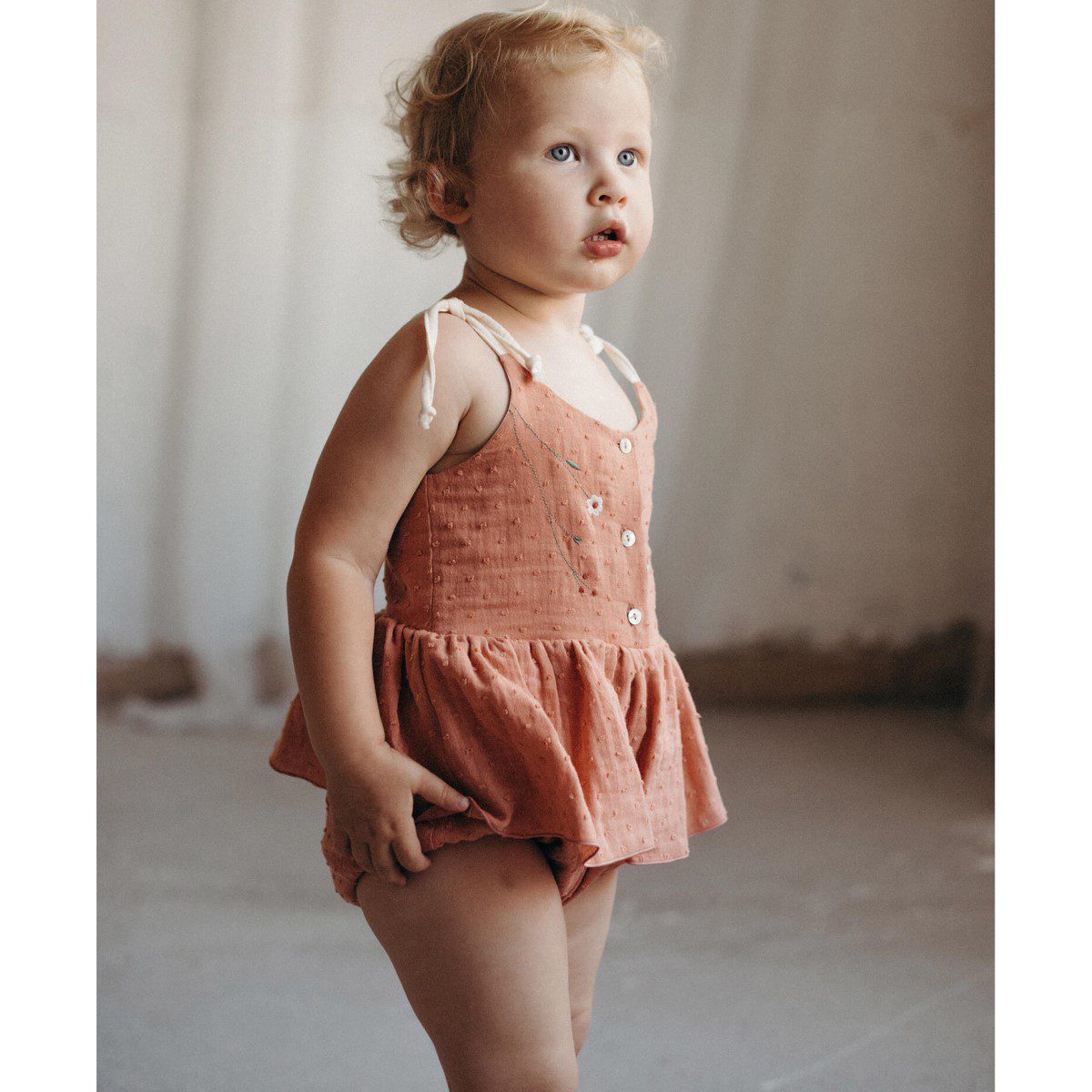 Organic Romper Suit with Straps | Coral