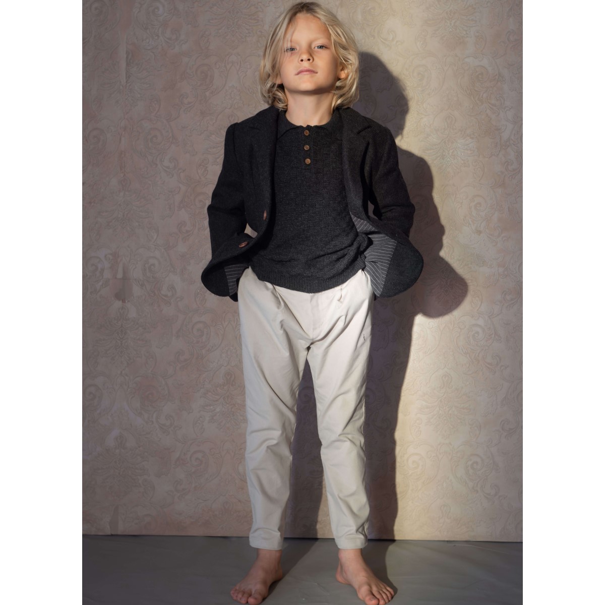 Dark Grey Woolen Blazer W/ Collar